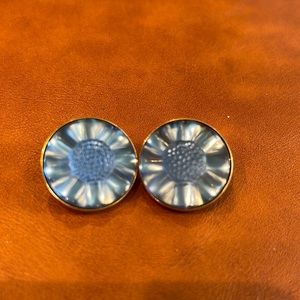 Lalique glass blue flower clip on earrings